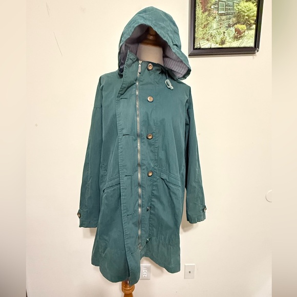 LL Bean Hooded Parka Rain Jacket Waterproof Green Lined Womens Vintage Size L - Picture 5 of 17